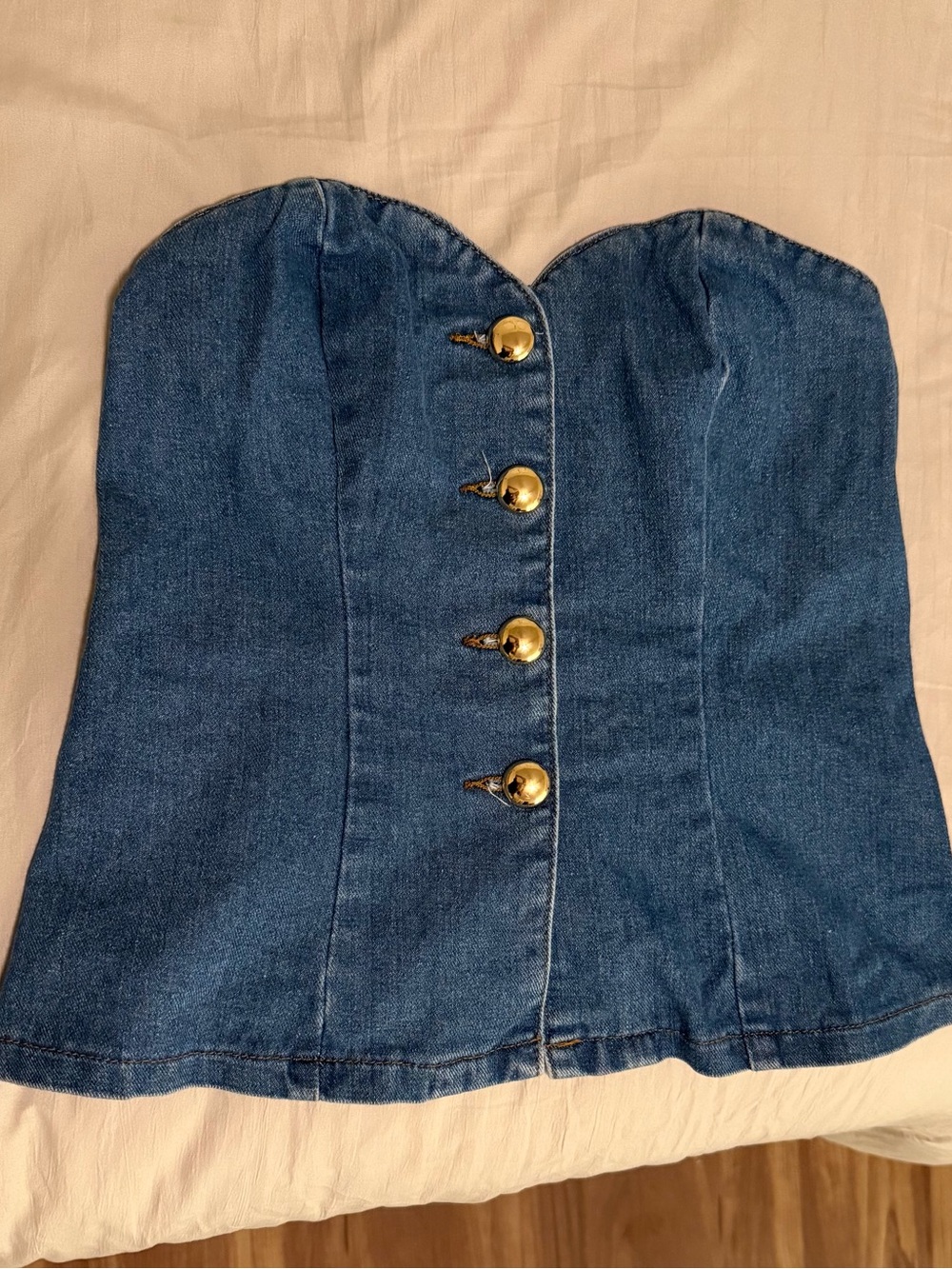 Denim Strapless Top in Blue